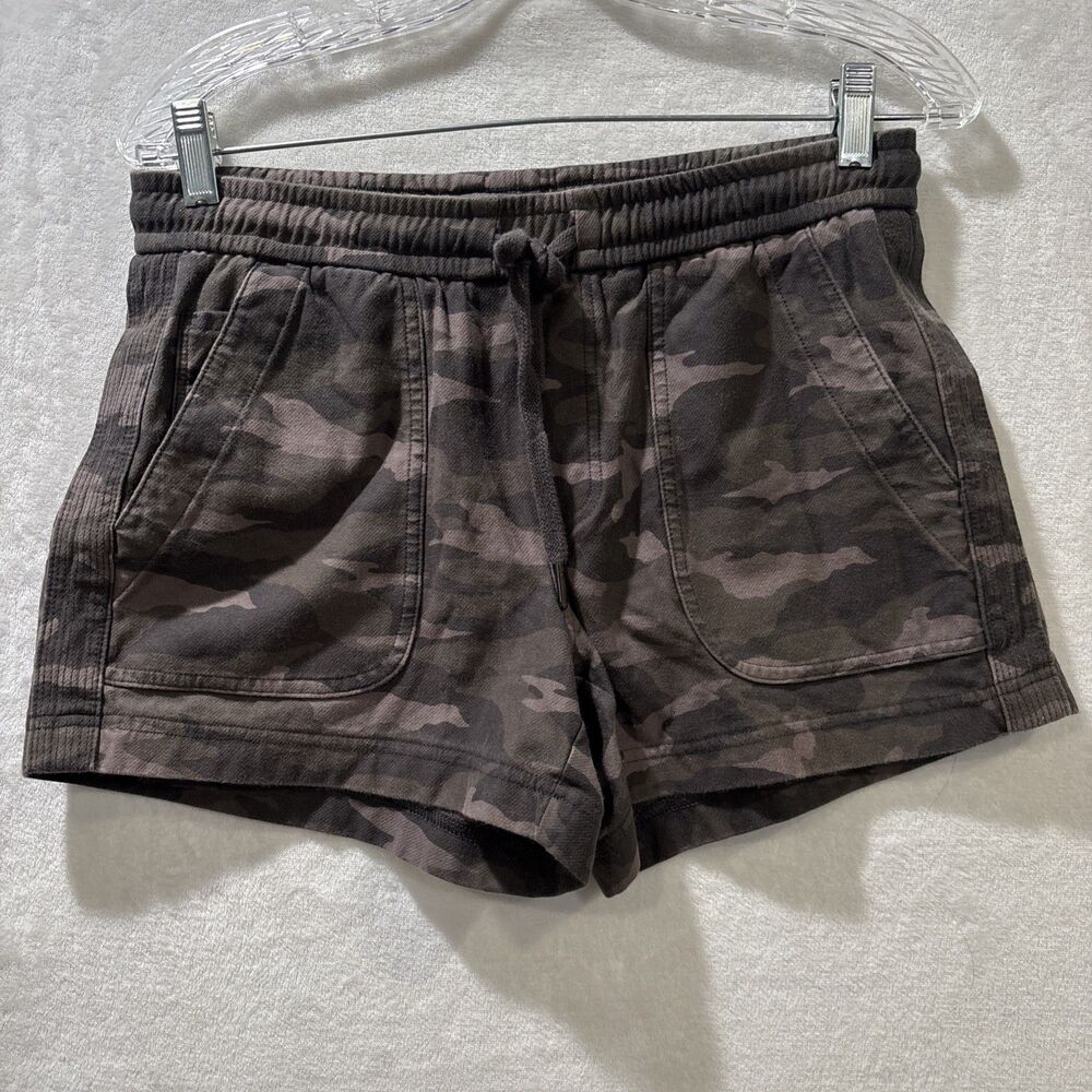 Athleta Farallon Shorts Cotton Drawstring Elastic Waist Pockets Camo Women's 4